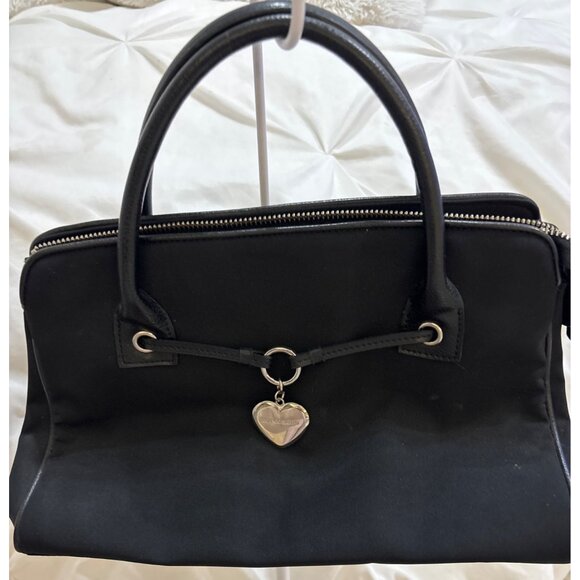 Franco Sarto Black Nylon & Leather Handbag With Heart Charm Accent vintage - Picture 8 of 13